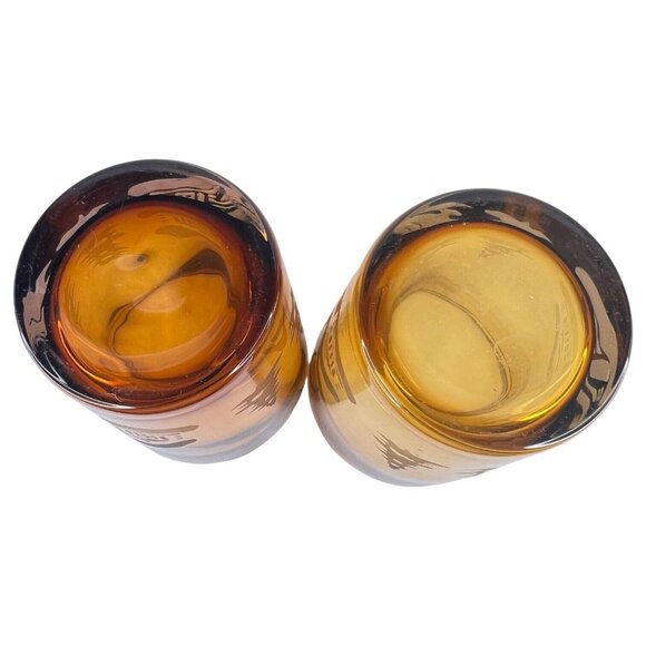 Homestudio Woodland Tumblers 4.25” Amber Etched Cabin Thick Glass Set of 2 - Picture 12 of 12